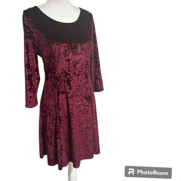 Crushed Velvet Skater A-Line Flirty Mini Burgundy Long Sleeves Cocktail … - Picture 8 of 16